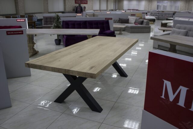 Wooden table with metal legs