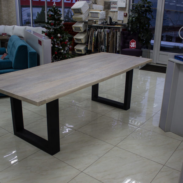 oak table metal legs black Wooden table with straight metal legs