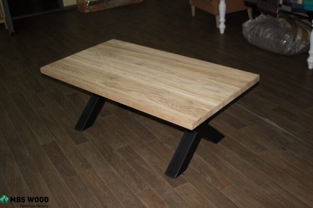 oak coffee table with metal legs