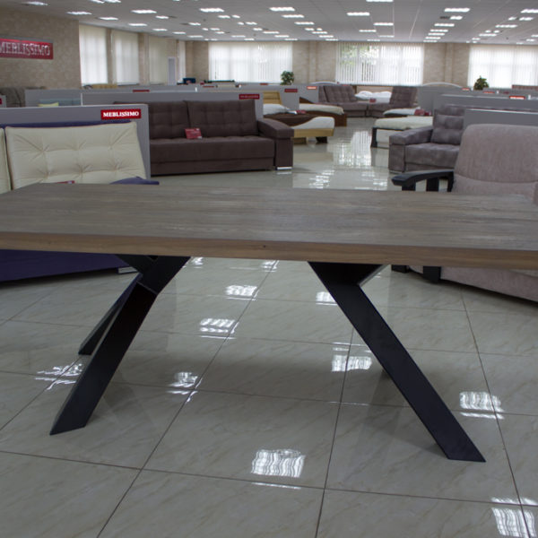 wooden dining table with metal legs